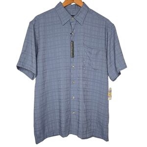 Van Heusen Barcelona Blue Micro Smooth Checker Short Sleeve Button Shirt Medium